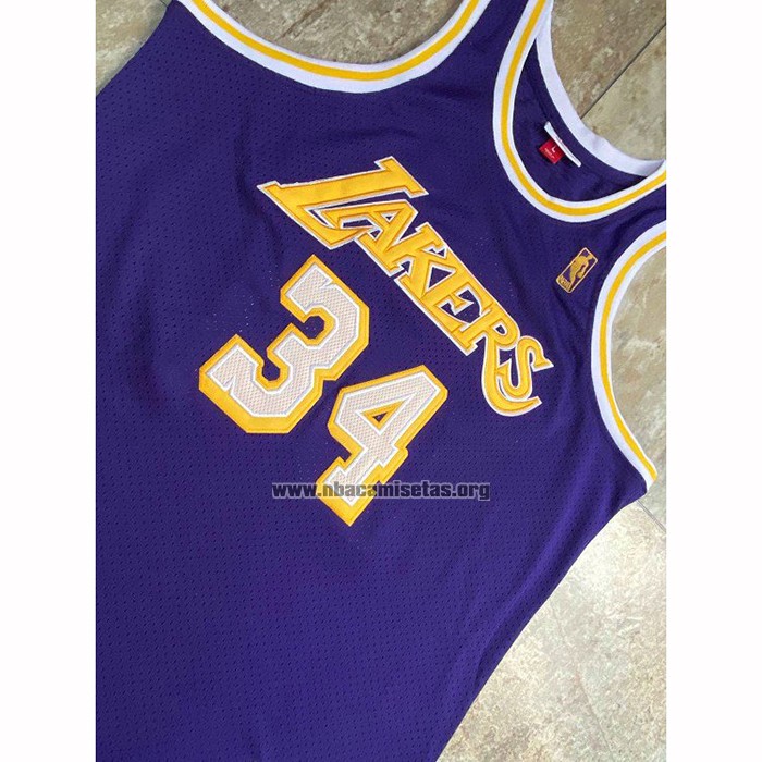 Camiseta Los Angeles Lakers Shaquille O'Neal NO 34 Hardwood Classics Throwback Violeta